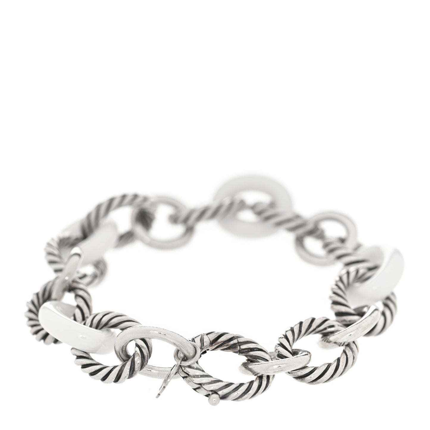Sterling Silver Ceramic 13mm Large Oval Link Bracelet White
