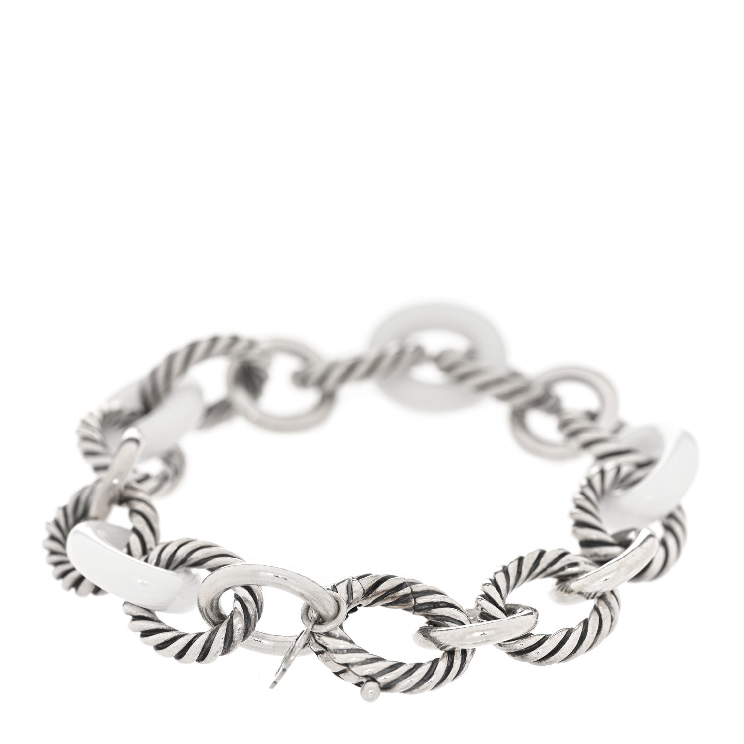 David Yurman Sterling Silver Ceramic 13mm Large Oval Link Bracelet White 2 of 3