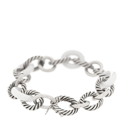 David Yurman Sterling Silver Ceramic 13mm Large Oval Link Bracelet White 2 of 3