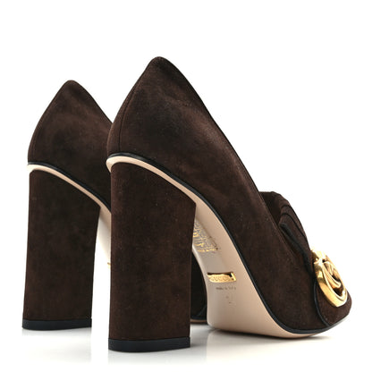 Gucci Kid Scamosciato GG Marmont Fringe 105mm Loafer Pumps 34 Cocoa 4 of 8