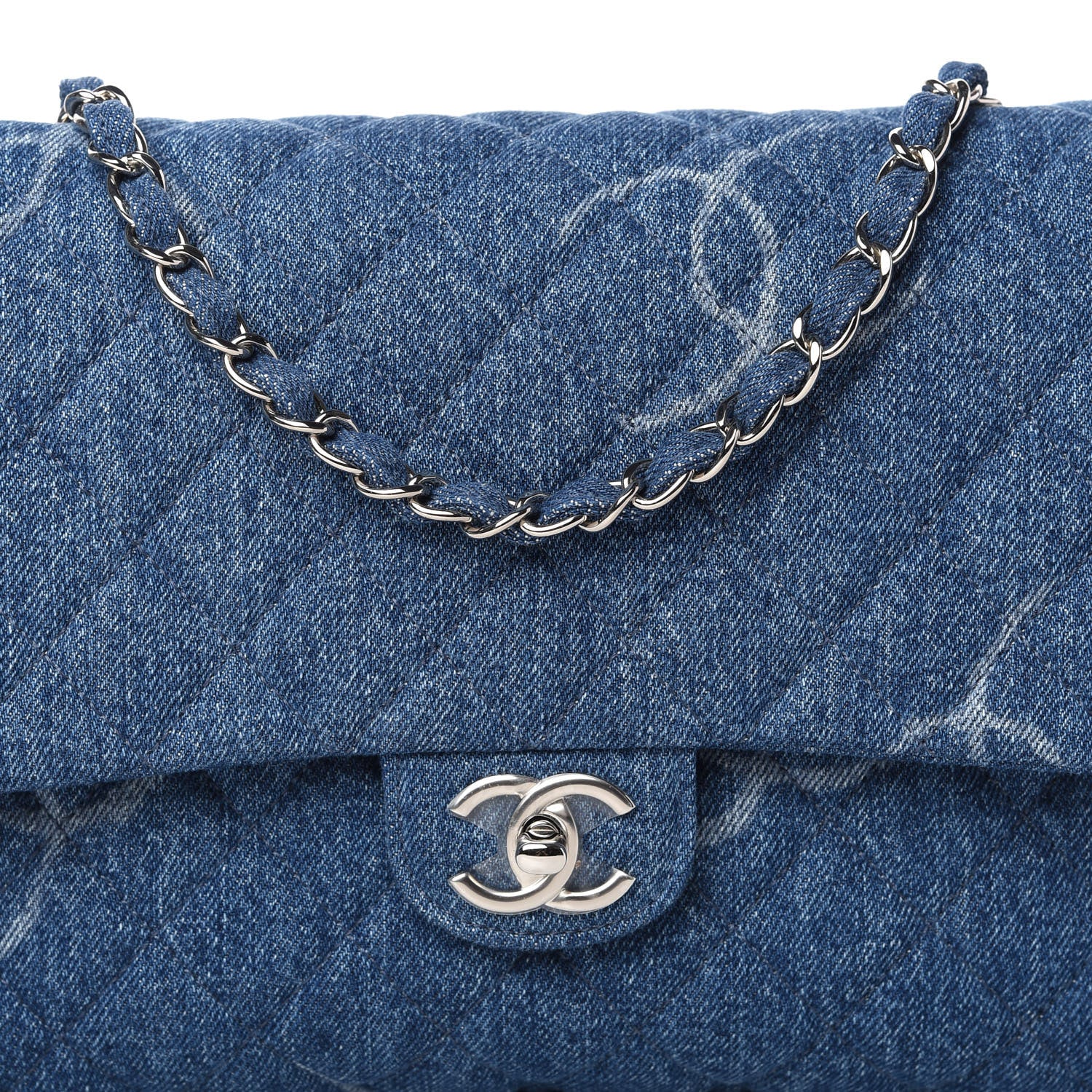 Chanel Denim Quilted CC Print Jumbo Single Flap Blue 10 of 11