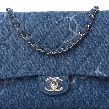 Chanel Denim Quilted CC Print Jumbo Single Flap Blue 10 of 11