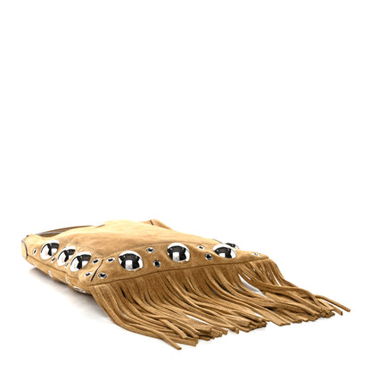 Valentino Garavani Suede Studded Nellcote Fringe Shoulder Bag Havana Beige 4 of 9
