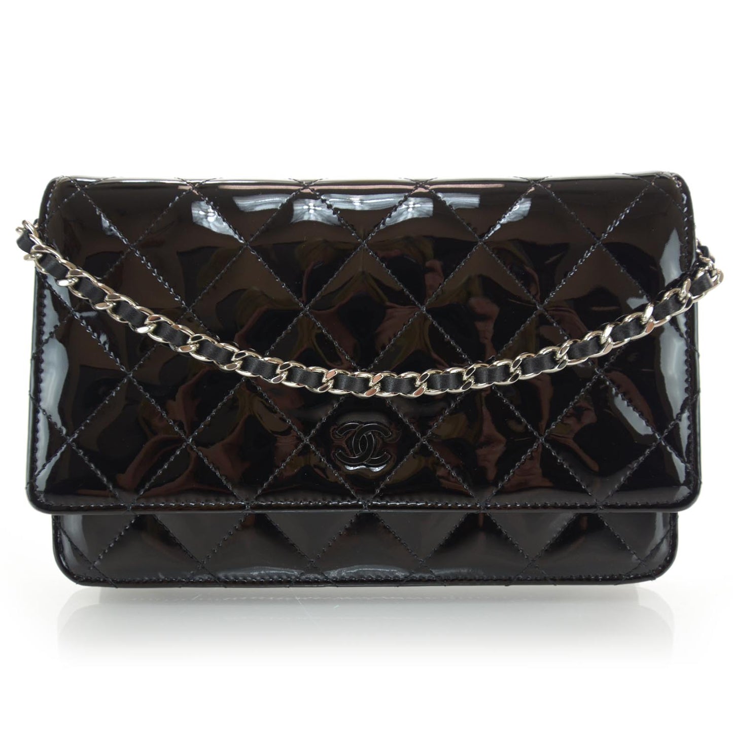 Patent Quilted Wallet On Chain WOC Black