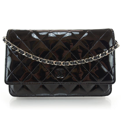 Chanel Patent Quilted Wallet On Chain WOC Black 1 of 9