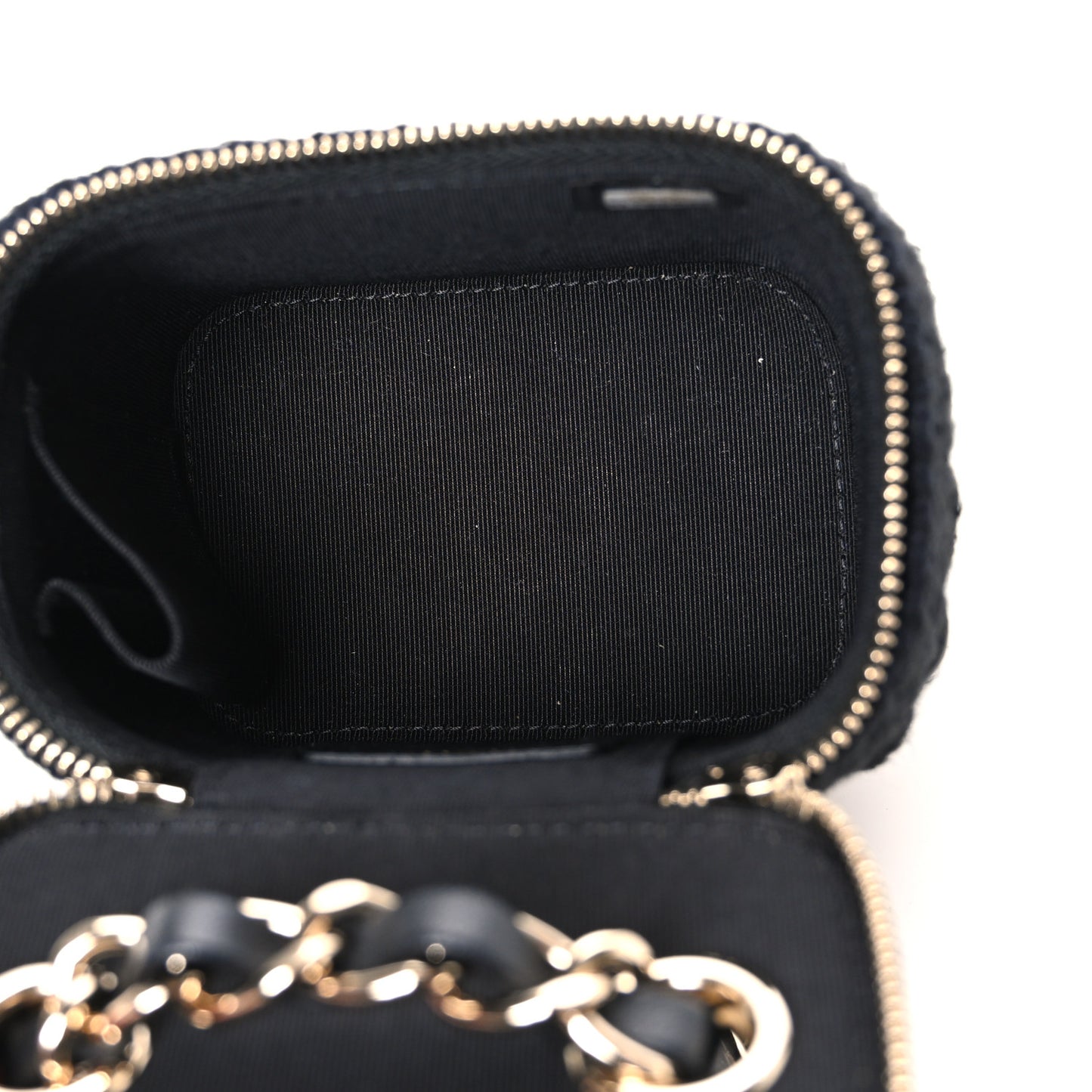 Lambskin Crochet Quilted Mini Vanity Case With Chain Black