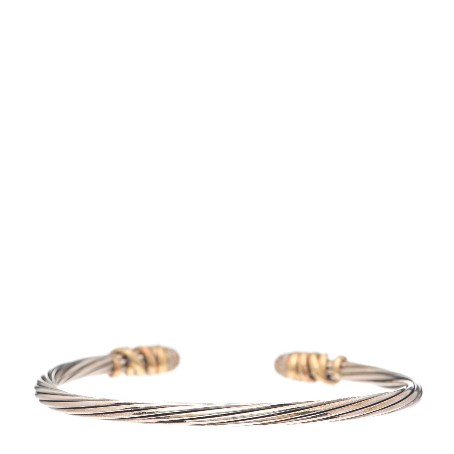 David Yurman Sterling Silver 18K Yellow Gold Diamond Pave 4mm Helena Cuff Bracelet 3 of 5