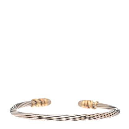 David Yurman Sterling Silver 18K Yellow Gold Diamond Pave 4mm Helena Cuff Bracelet 3 of 5