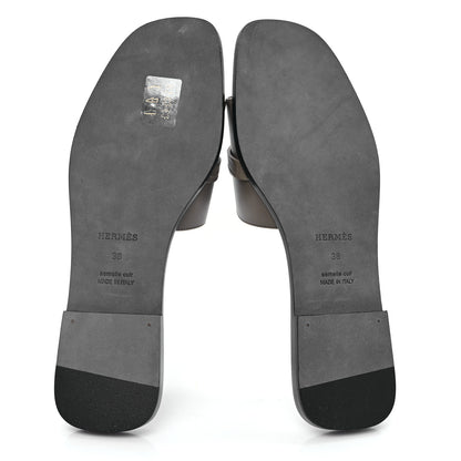 Hermes Calfskin Matte Alligator Giulia Sandals 38 Etoupe 5 of 8