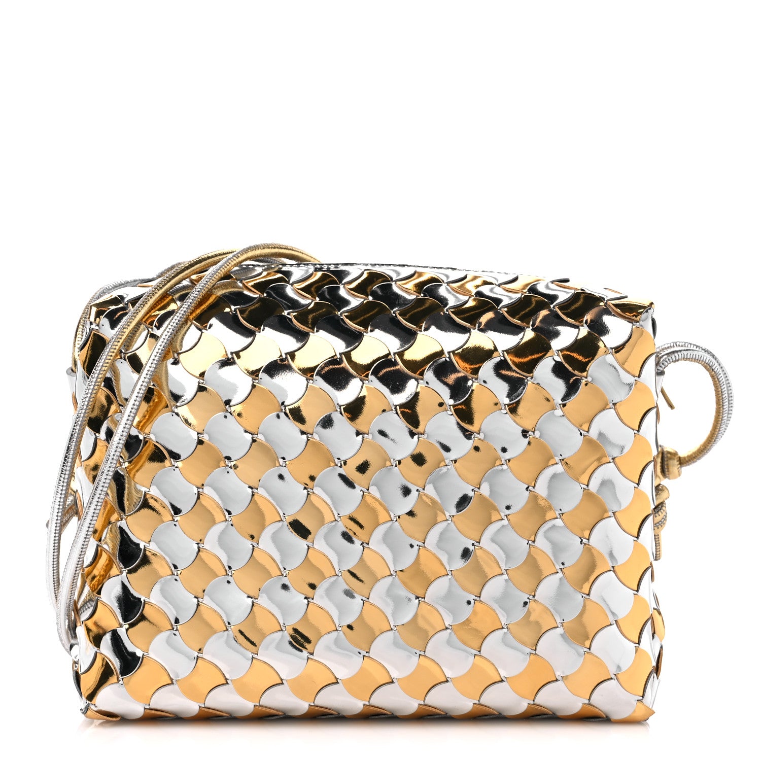Bottega Veneta Metallic Lambskin Intrecciato Knot Small Loop Camera Bag Silver Gold 1 of 9