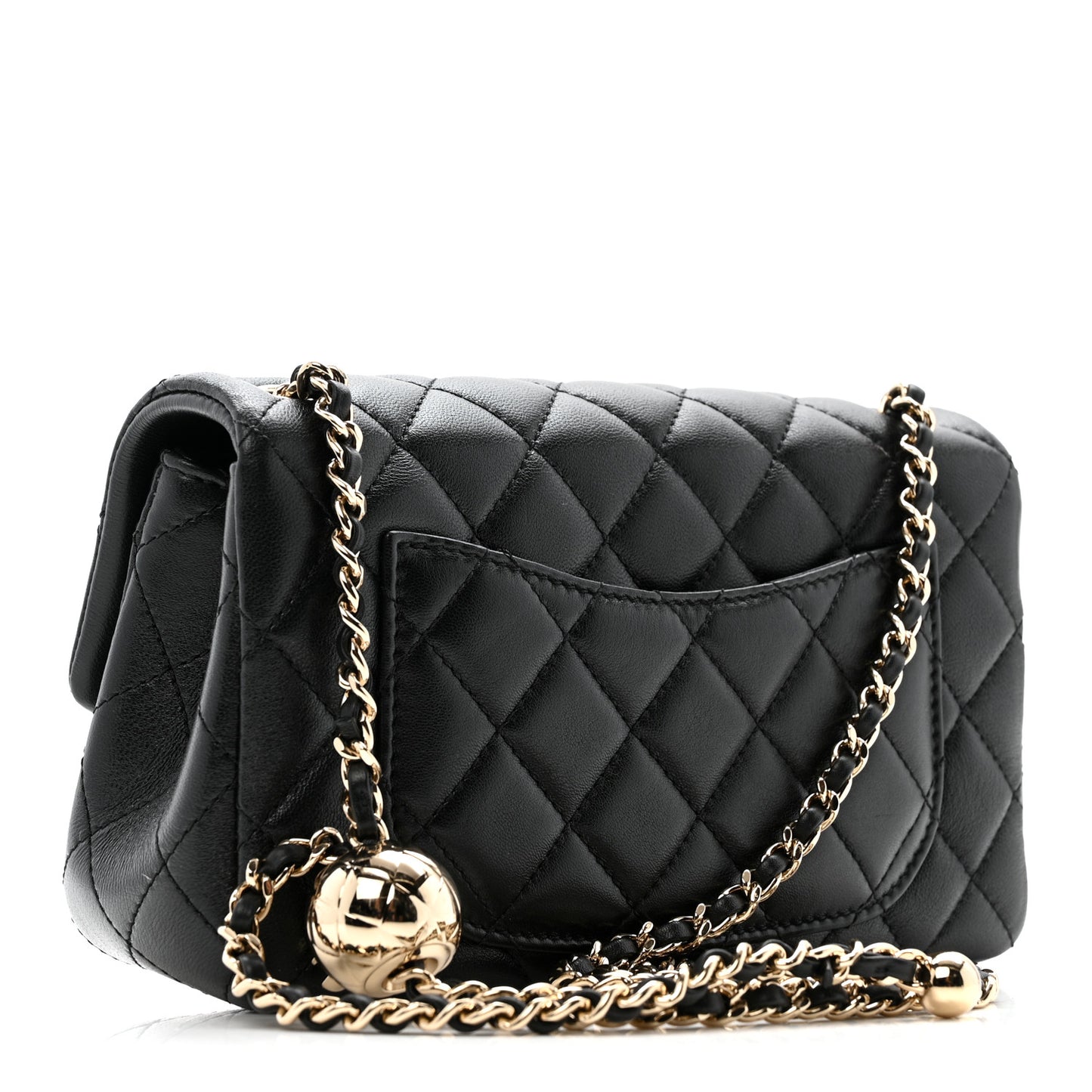 Lambskin Quilted Mini Rectangular Pearl Crush Flap Black