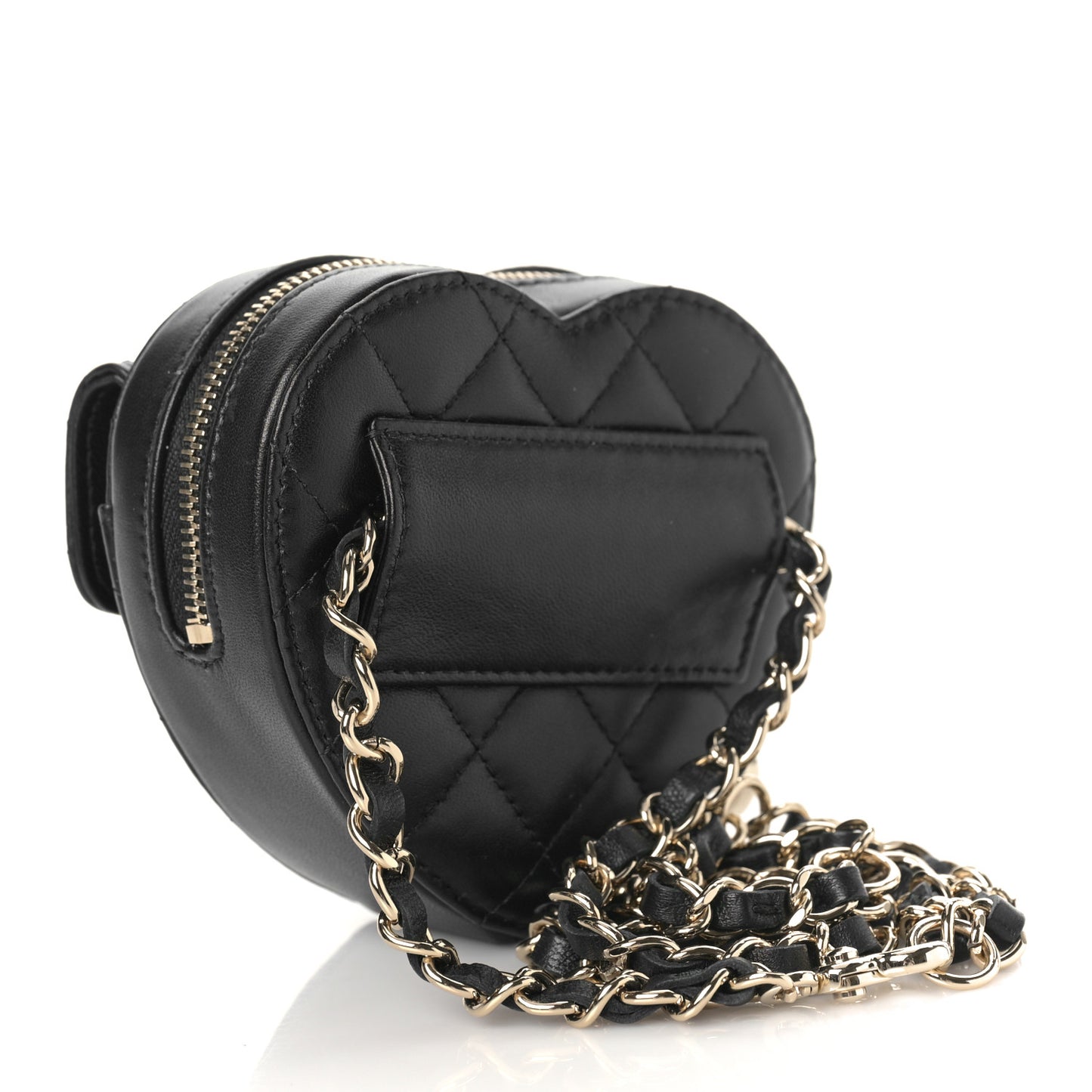 Lambskin Quilted CC In Love Heart Waist Belt Bag With Chain Black