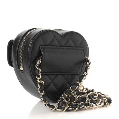 Chanel Lambskin Quilted CC In Love Heart Waist Belt Bag With Chain Black 3 of 9