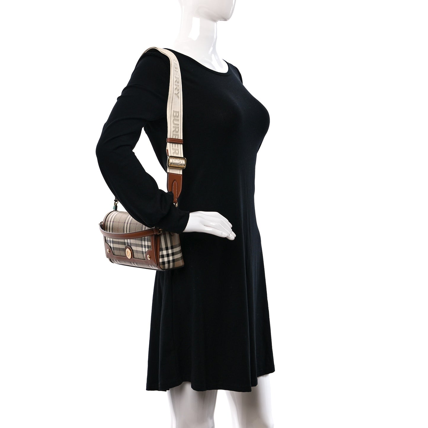 Coated Canvas Calfskin Vintage Check Medium Note Crossbody Bag Brown