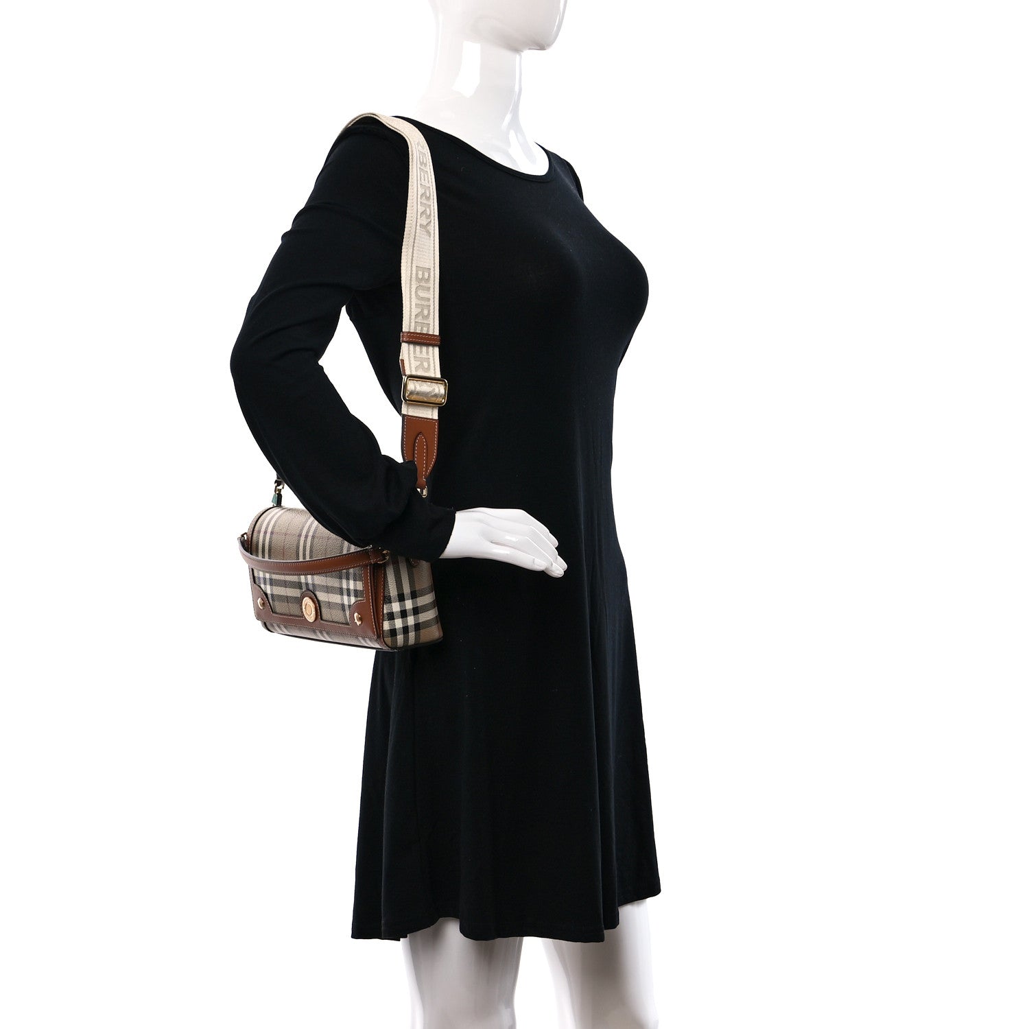 Burberry Coated Canvas Calfskin Vintage Check Medium Note Crossbody Bag Brown 2 of 8