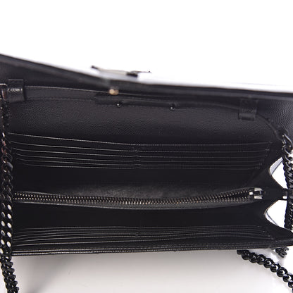 Saint Laurent Grain De Poudre Matelasse Chevron Monogram Chain Wallet Black 5 of 9
