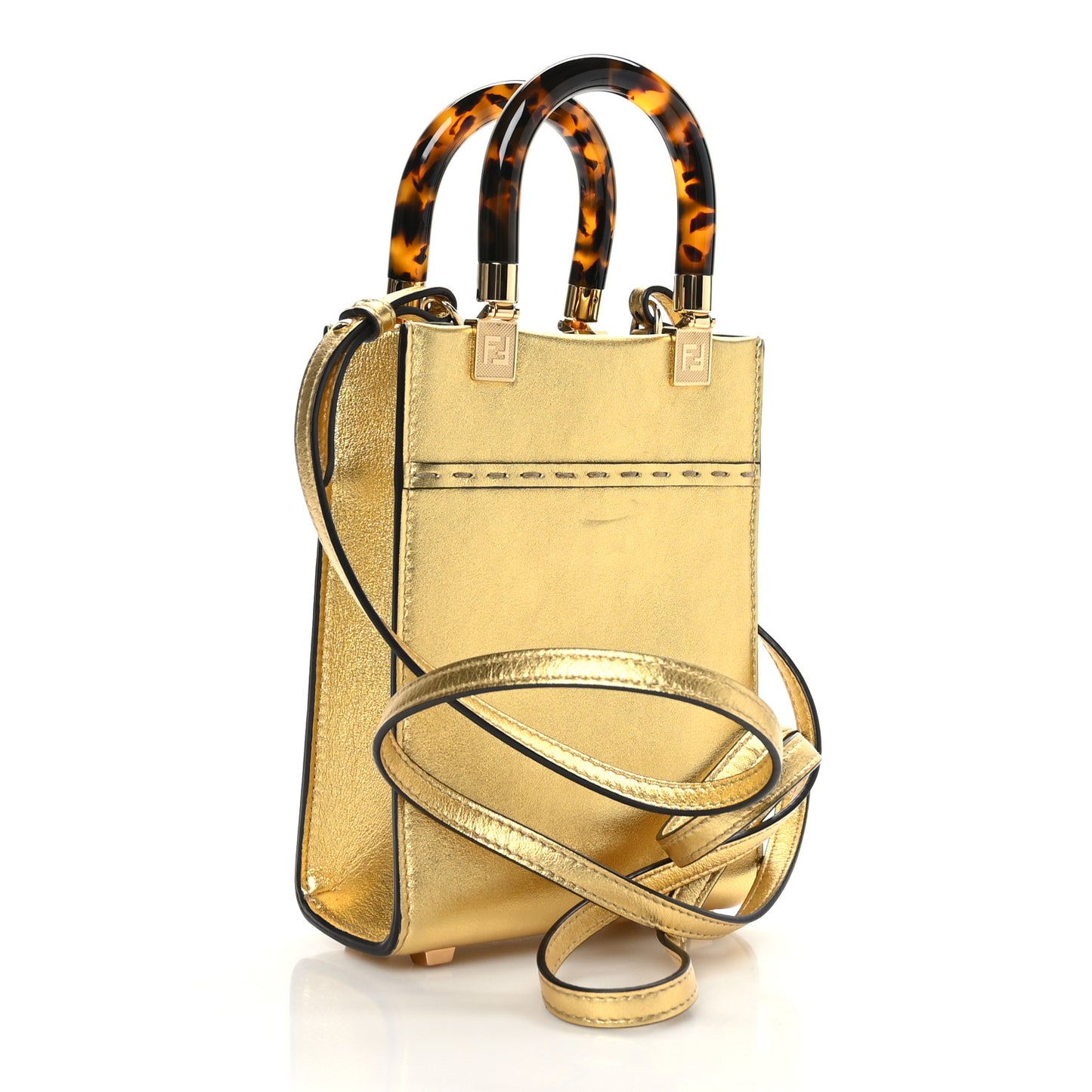 Vitello Catalan Mirror Plexiglass Mini Fendi Sunshine Shopper Tote Gold