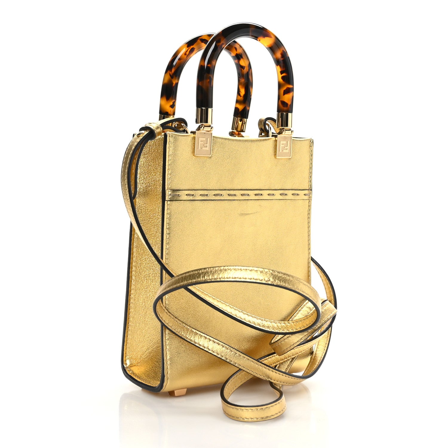 Fendi Vitello Catalan Mirror Plexiglass Mini Fendi Sunshine Shopper Tote Gold 3 of 9