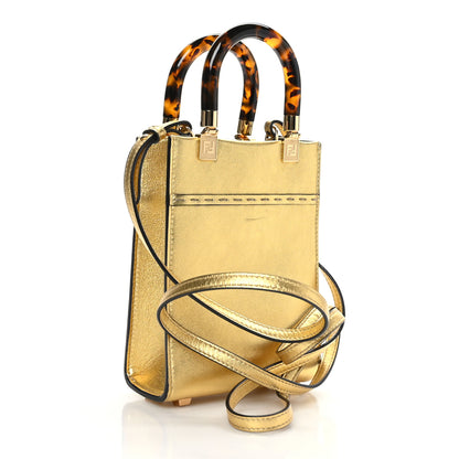 Fendi Vitello Catalan Mirror Plexiglass Mini Fendi Sunshine Shopper Tote Gold 3 of 9