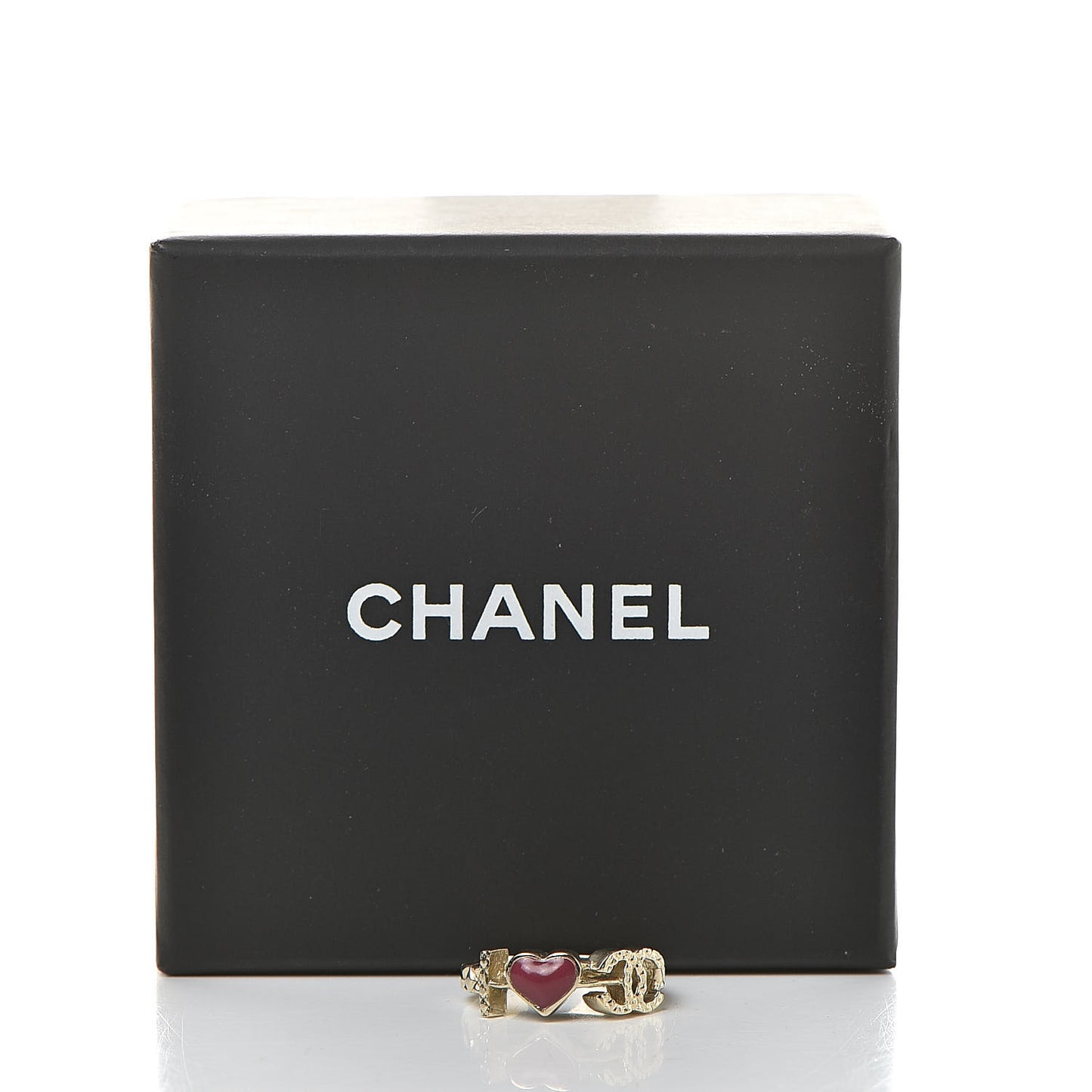 Enamel I Heart CC Ring 5.5 Gold Dark Red