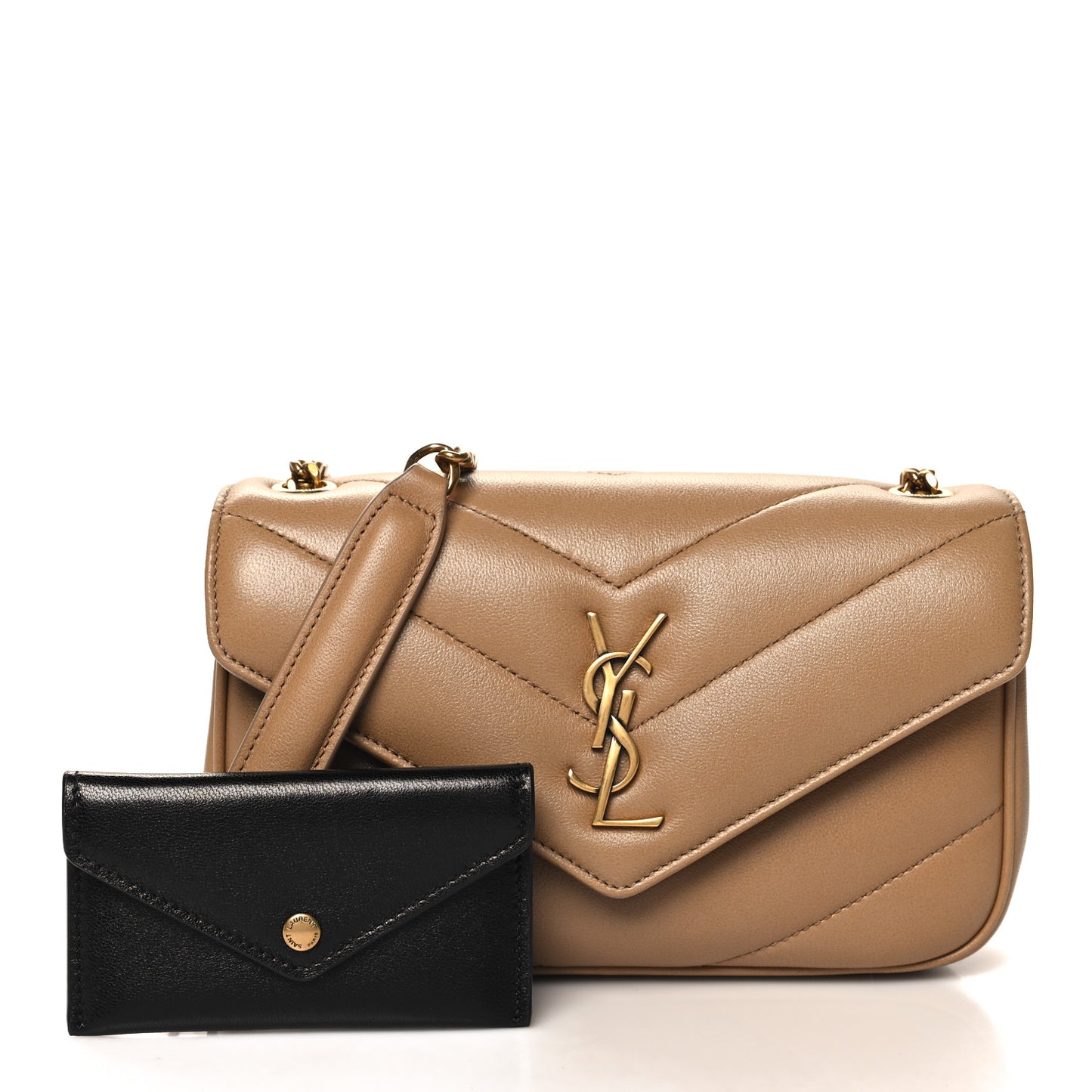 Lambskin Chevron Quilted Mini Loulou Natural Tan