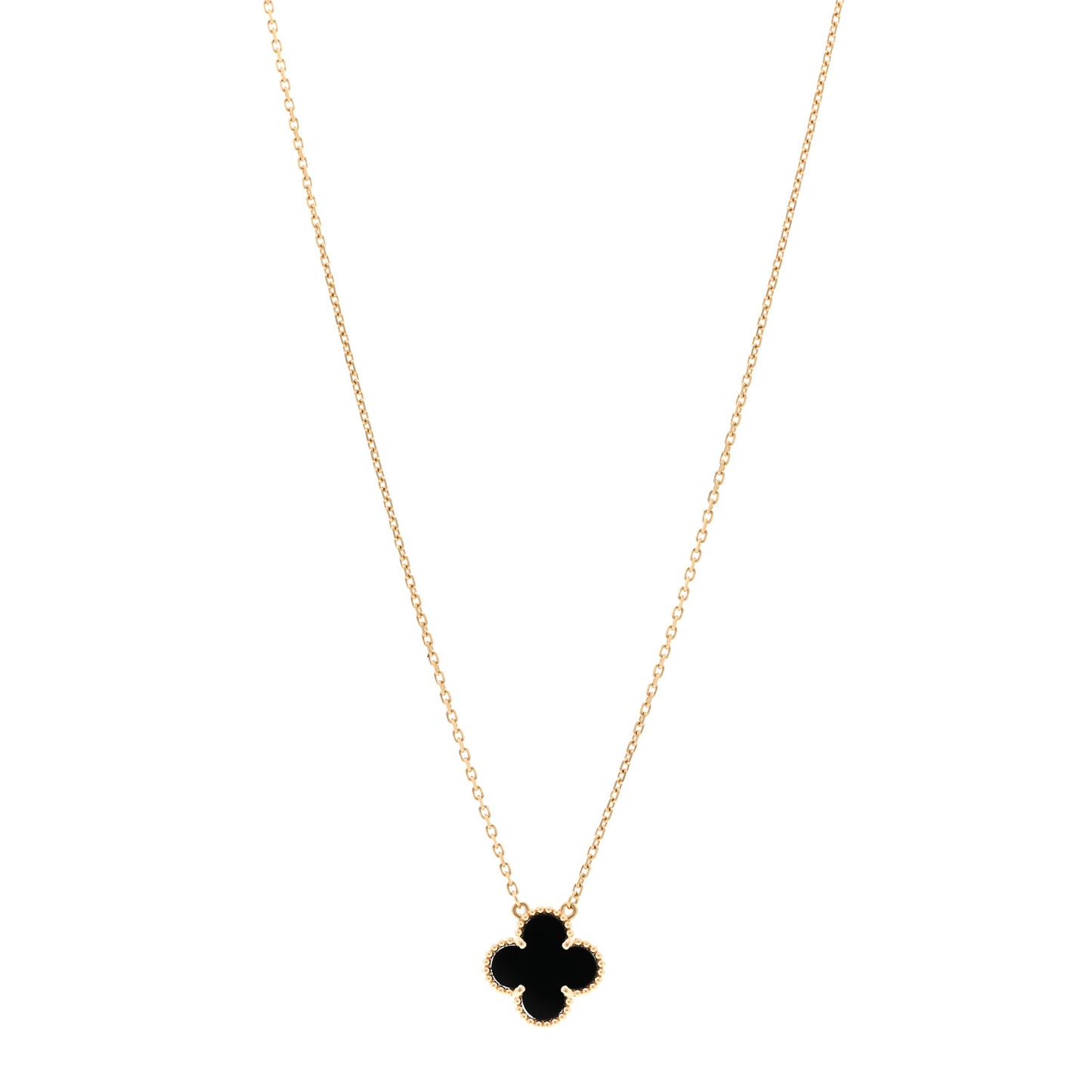 18K Yellow Gold Black Onyx Vintage Alhambra Pendant Necklace