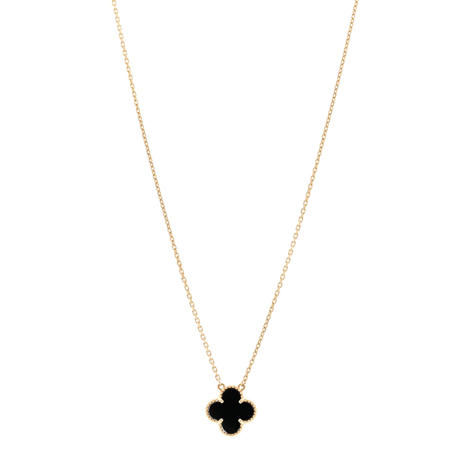 Van Cleef & Arpels 18K Yellow Gold Black Onyx Vintage Alhambra Pendant Necklace 1 of 5