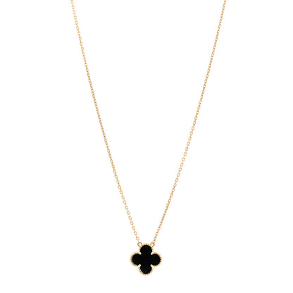 Van Cleef & Arpels 18K Yellow Gold Black Onyx Vintage Alhambra Pendant Necklace 1 of 5