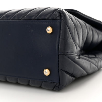 Chanel Aged Calfskin Elaphe Chevron Quilted Small Coco Handle Flap Navy 10 of 16