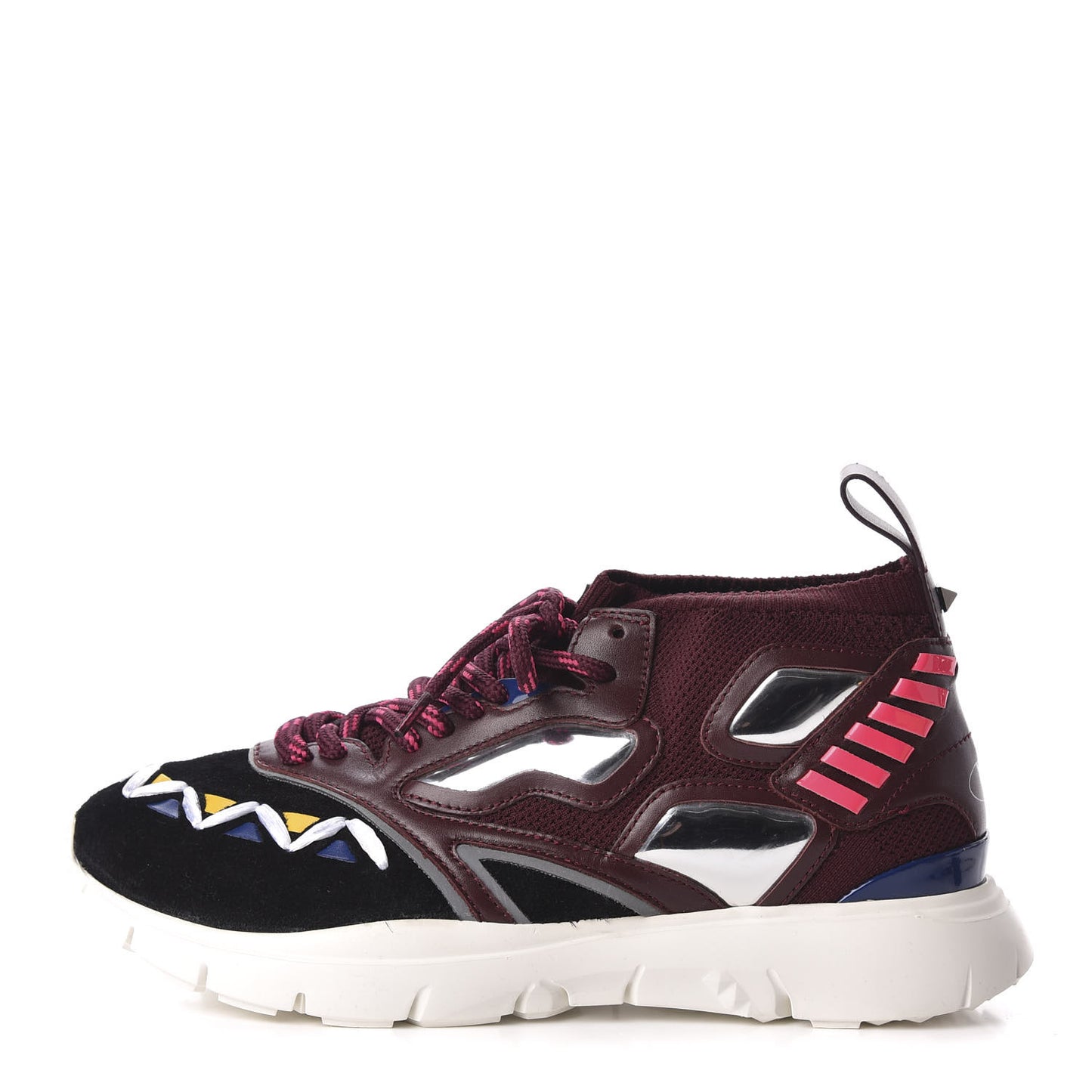 Calfskin Mens Mixed Media Sneakers 39 Burgundy