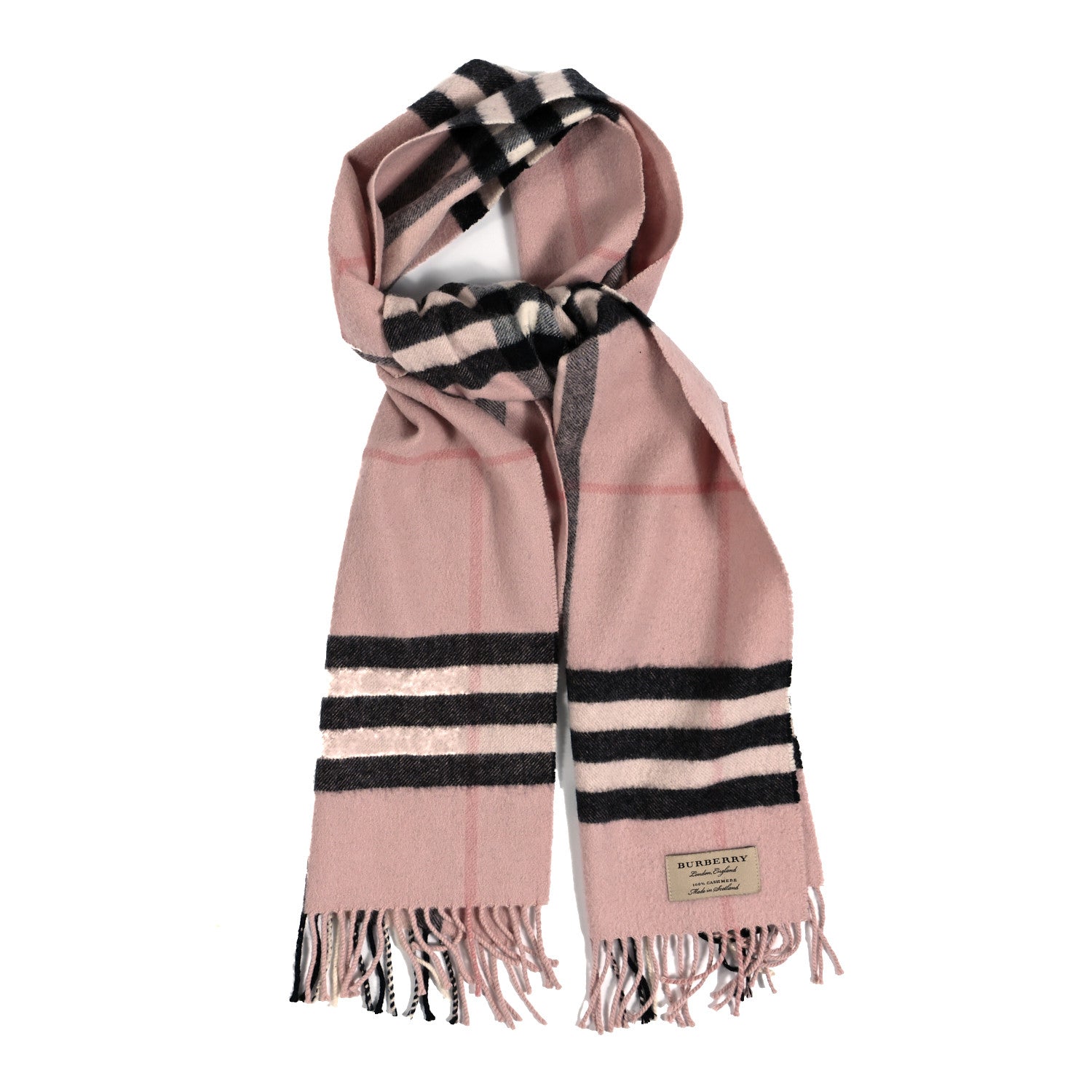 Burberry Cashmere Giant Icon Check Fringe Scarf Ash Rose 1 of 3