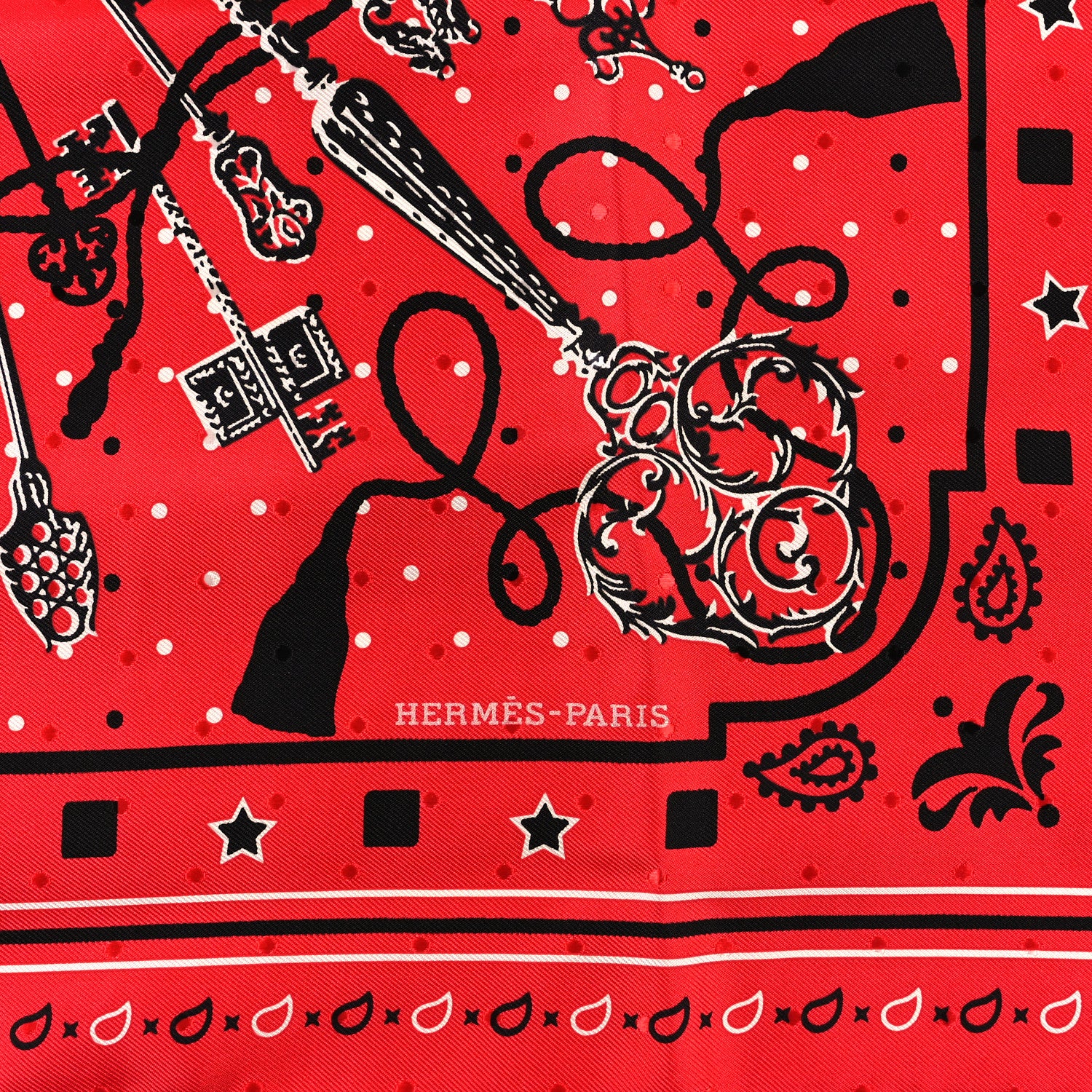 Hermes Silk Les Cles Bandana Scarf 55 Rouge White Black 2 of 3