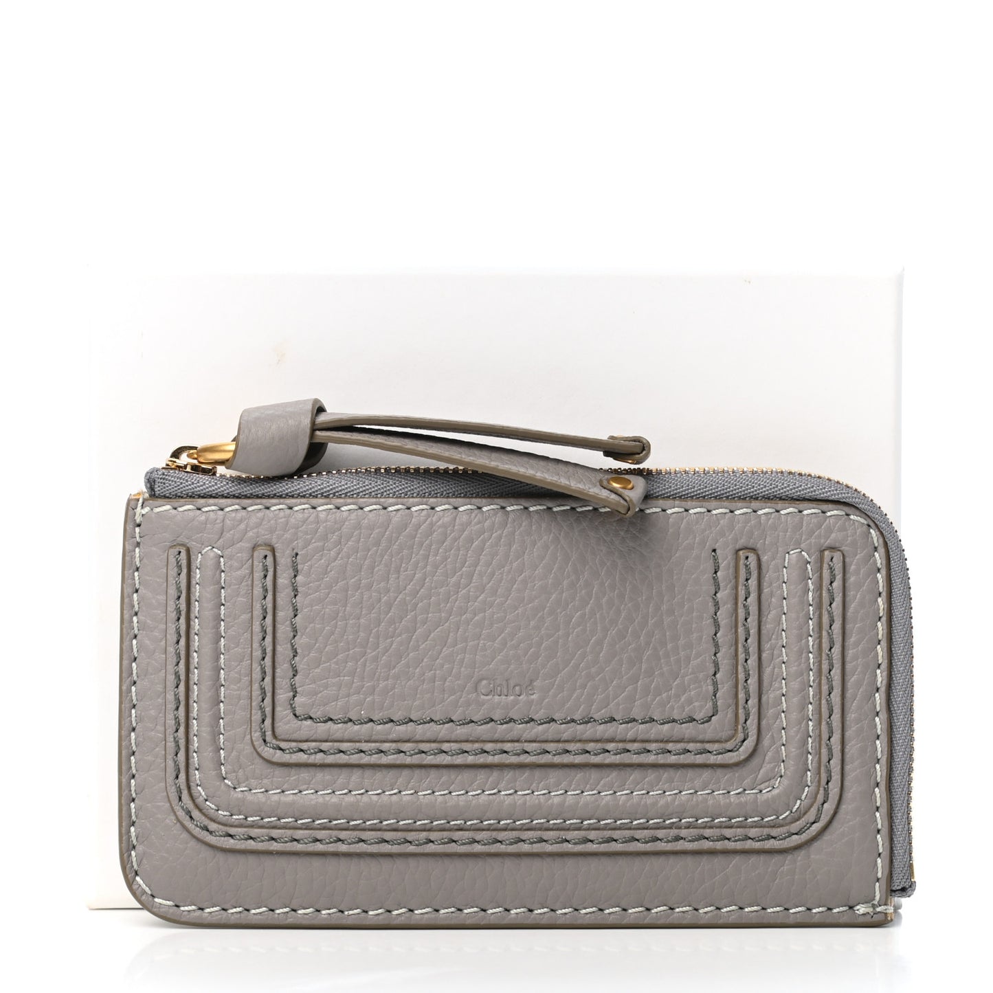 Grained Calfskin Medium Marcie Zip Card Holder Cashmere Grey