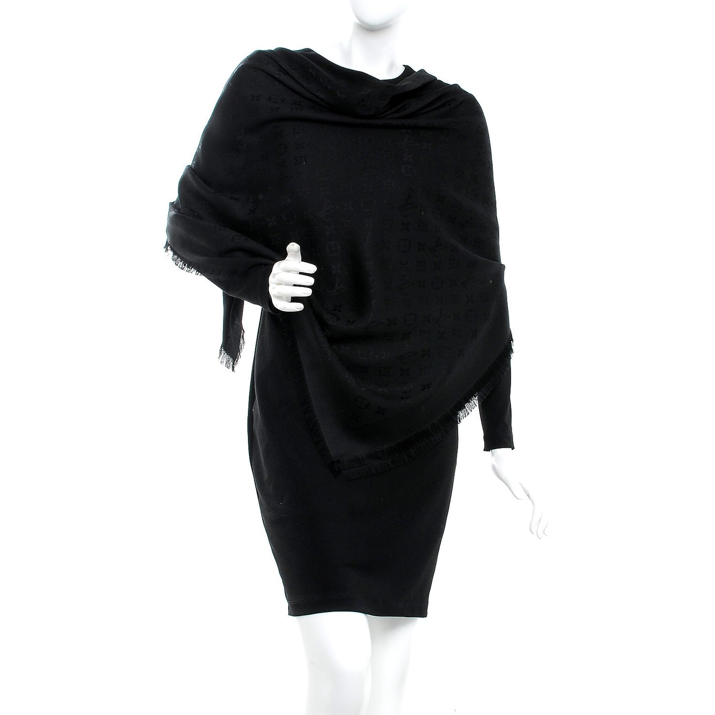 Silk Wool Monogram Shawl Black