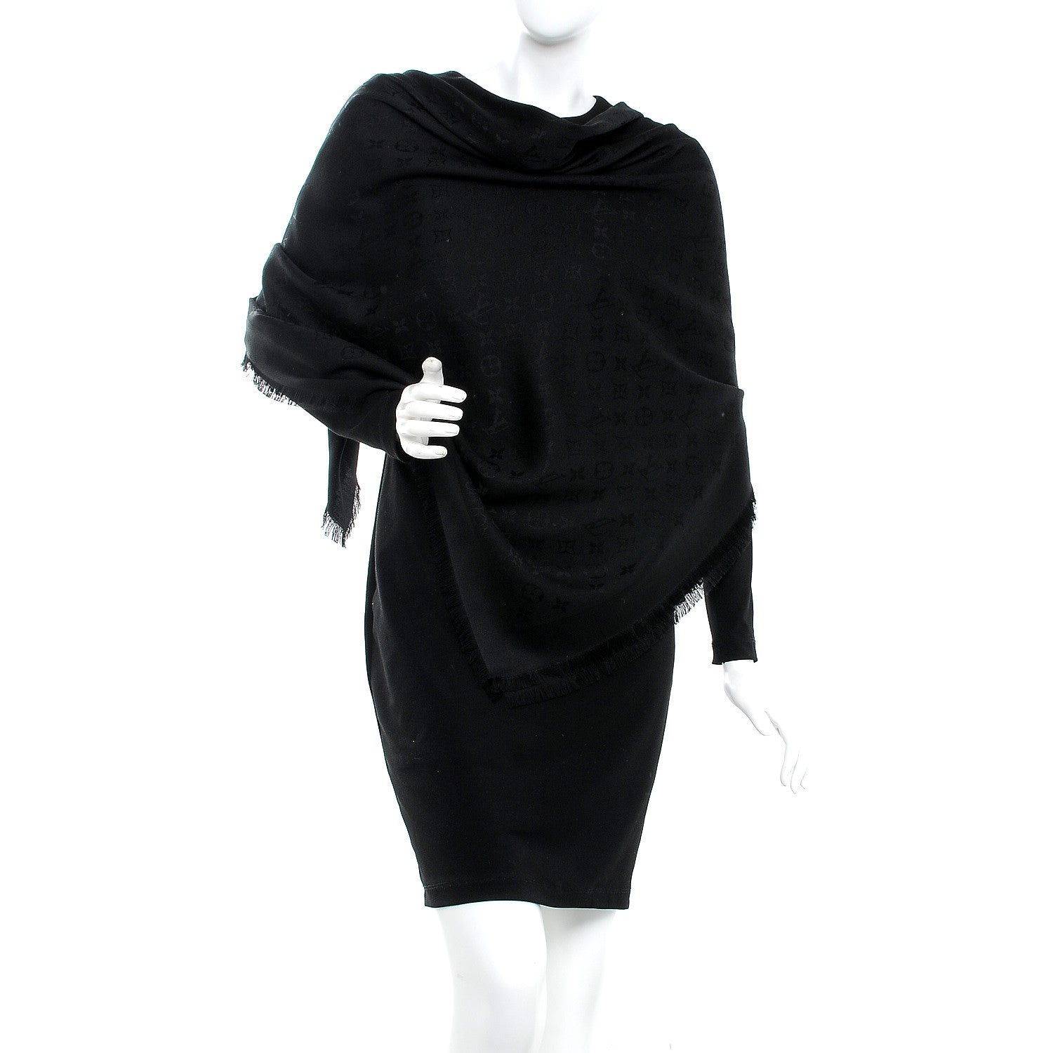 Louis Vuitton Silk Wool Monogram Shawl Black 2 of 4