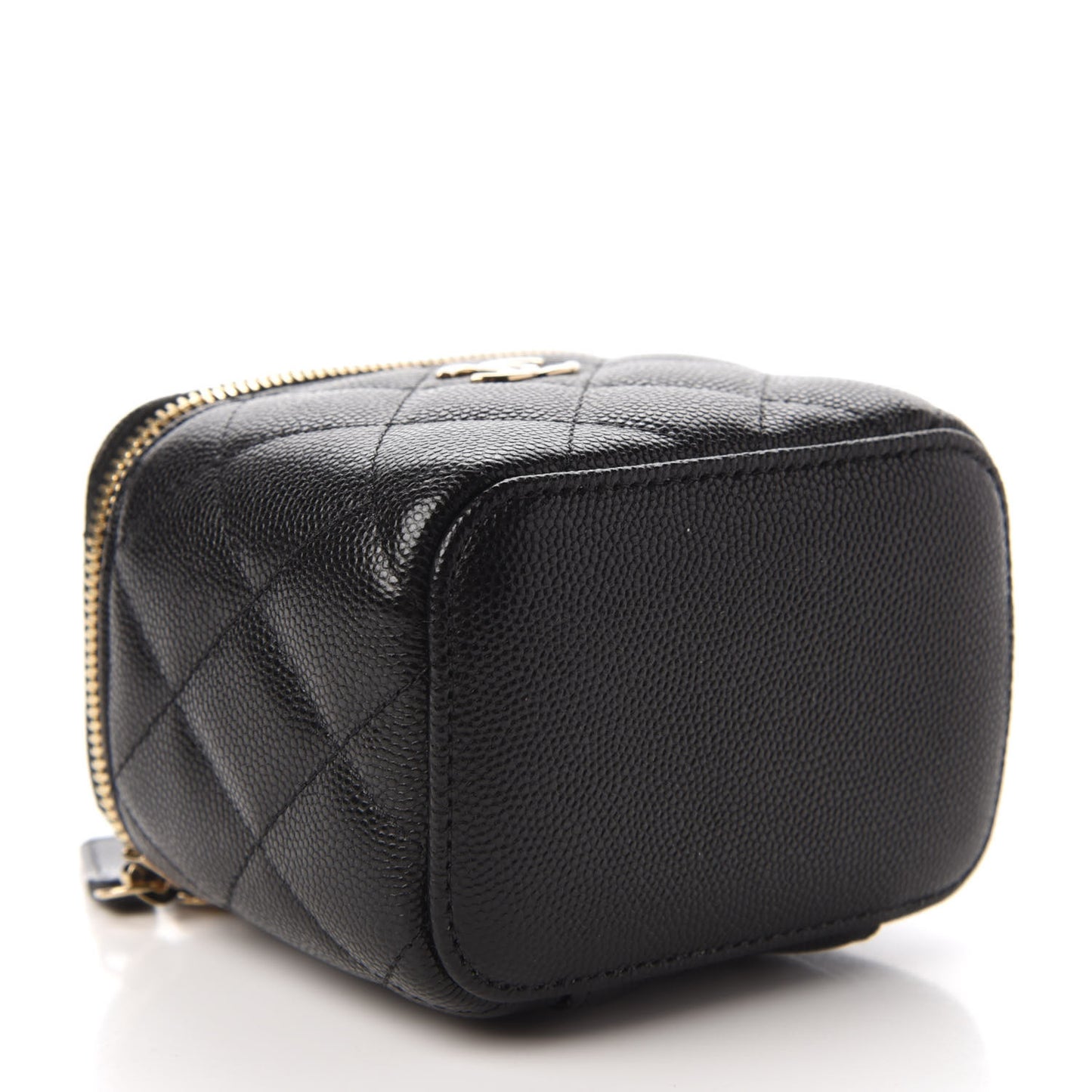 Caviar Quilted Mini Pearl On Top Vanity Case With Chain Black