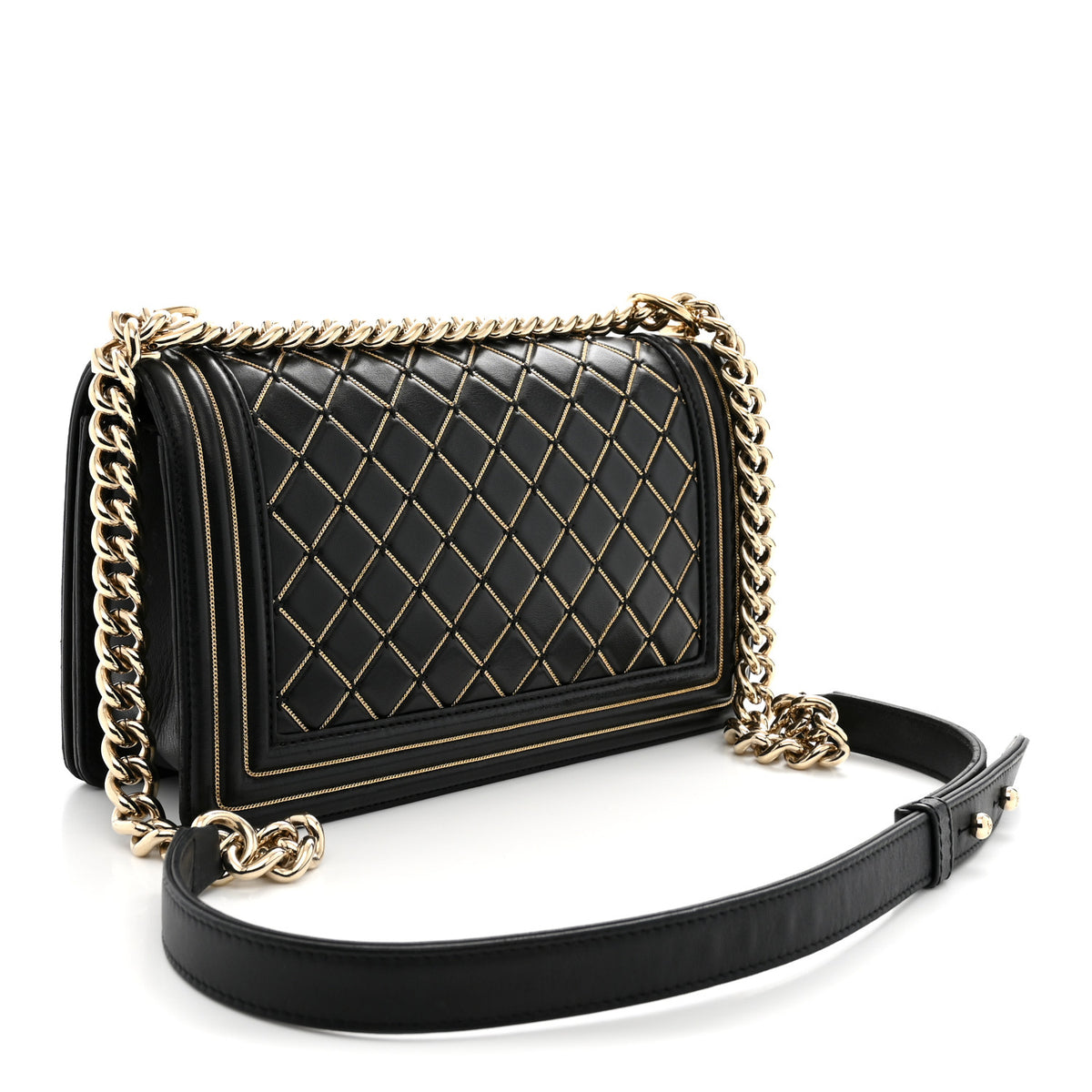 Lambskin Chain Quilted Medium Boy Flap Black
