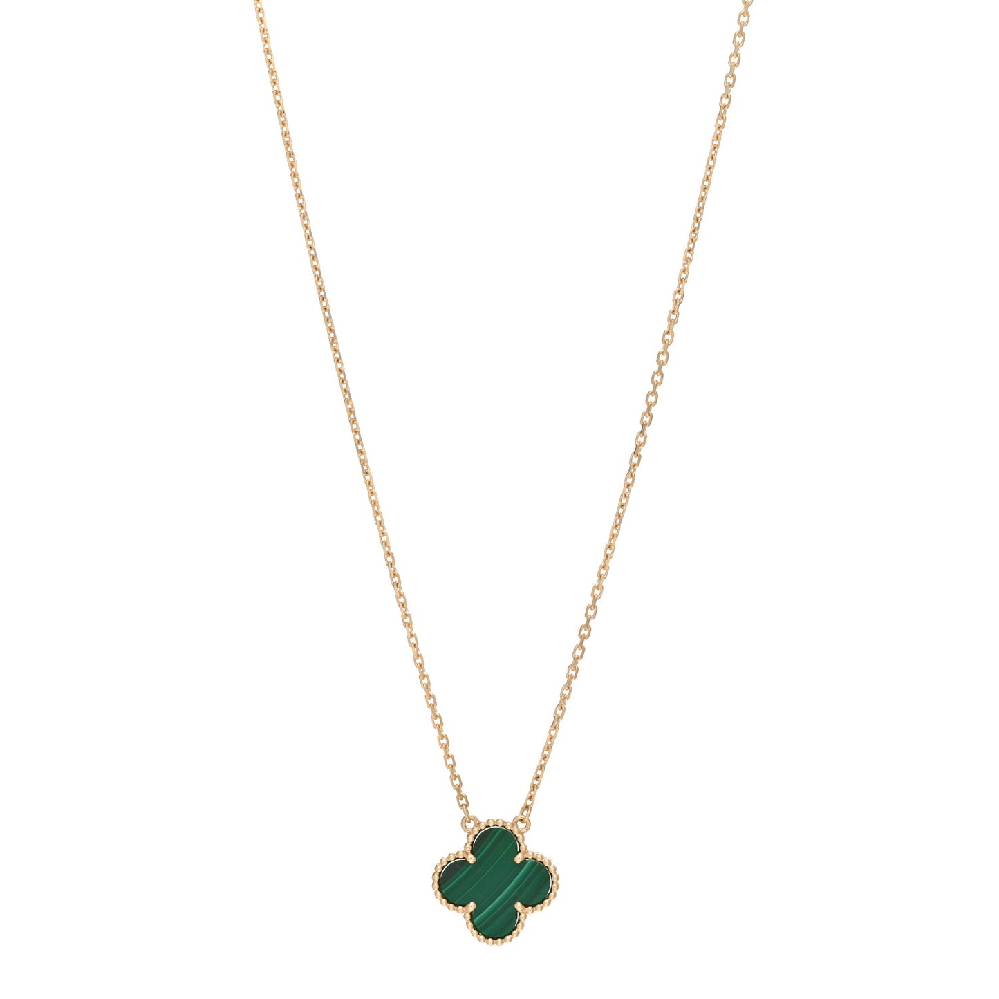 18K Yellow Gold Malachite Vintage Alhambra Pendant Necklace