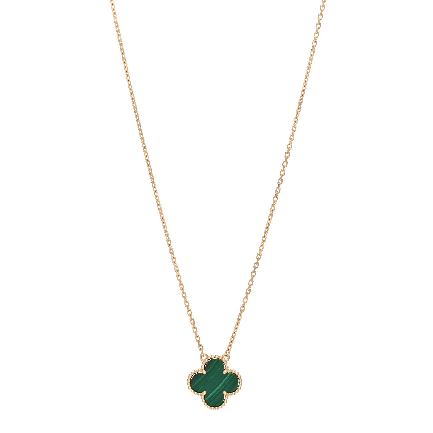 Van Cleef & Arpels 18K Yellow Gold Malachite Vintage Alhambra Pendant Necklace 1 of 3