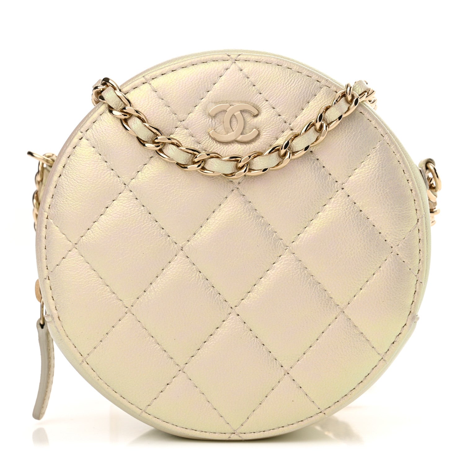 Chanel Iridescent Lambskin Quilted Round Clutch With Chain Ivory 1 of 11