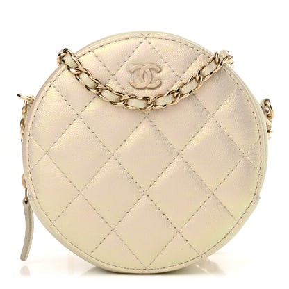 Chanel Iridescent Lambskin Quilted Round Clutch With Chain Ivory 1 of 11