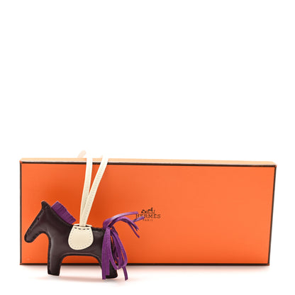 Hermes Milo Lambskin Grigri Rodeo Horse Bag Charm PM Rouge Sellier Craie Violet 4 of 4