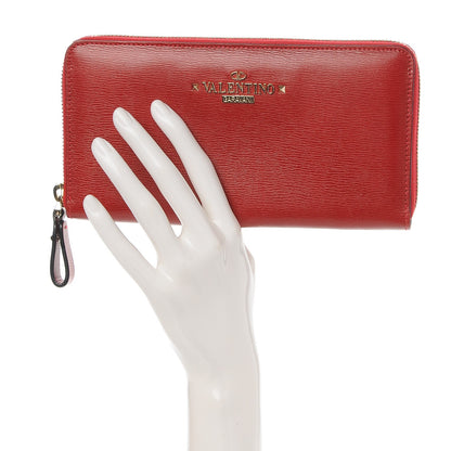 Valentino Garavani Textured Calfskin Logo Zip Around Wallet Red 2 of 9