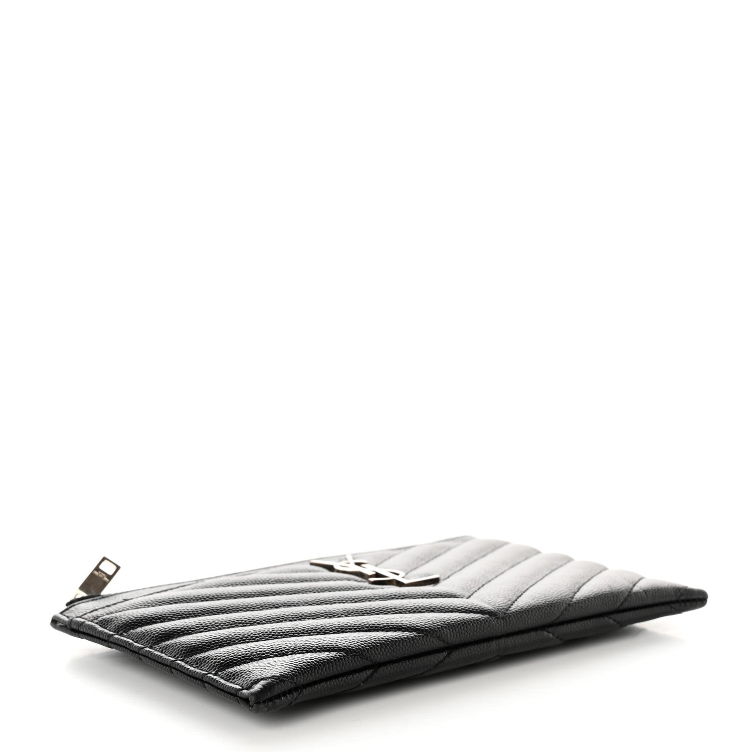 Saint Laurent Grain De Poudre Chevron Monogram Bill Pouch Black 4 of 10