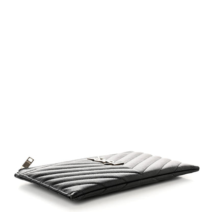 Saint Laurent Grain De Poudre Chevron Monogram Bill Pouch Black 4 of 10