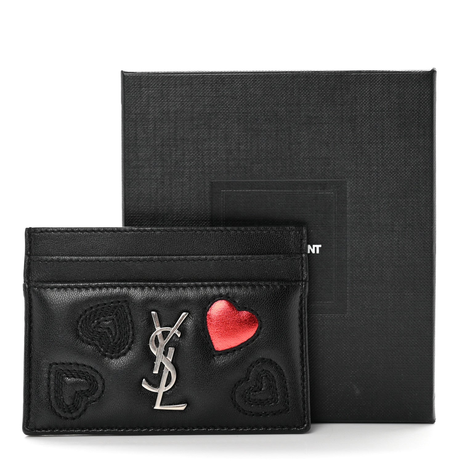 Saint Laurent Calfskin Heart Embossed Card Case Black 7 of 7