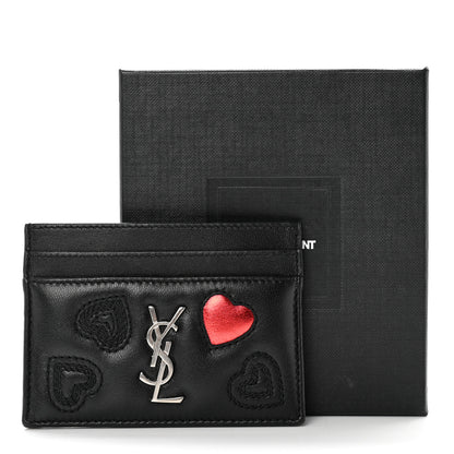 Saint Laurent Calfskin Heart Embossed Card Case Black 7 of 7