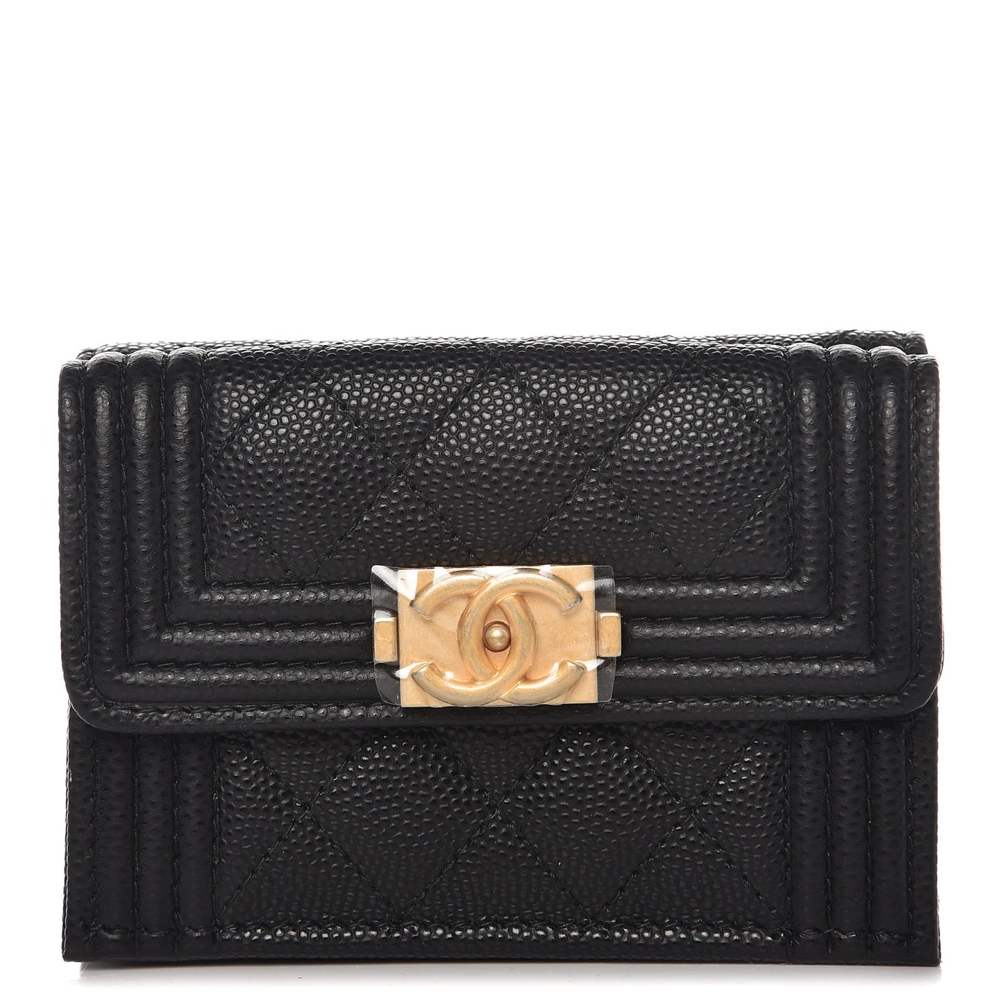 Caviar Quilted Small Boy Flap Wallet Black