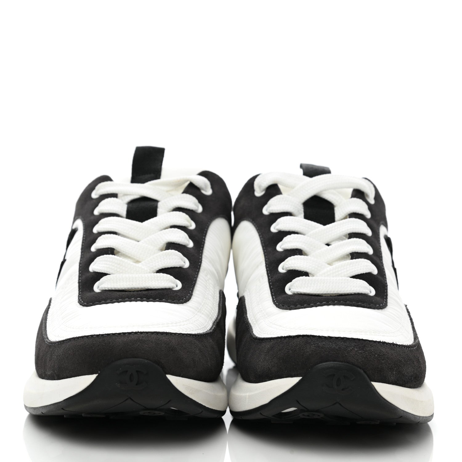 Chanel Nylon Suede Calfskin CC Sneakers 37 White Dark Grey 2 of 8