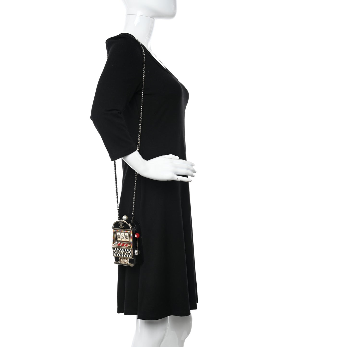 Resin Crystal Slot Machine Minaudiere Black Gold White Red